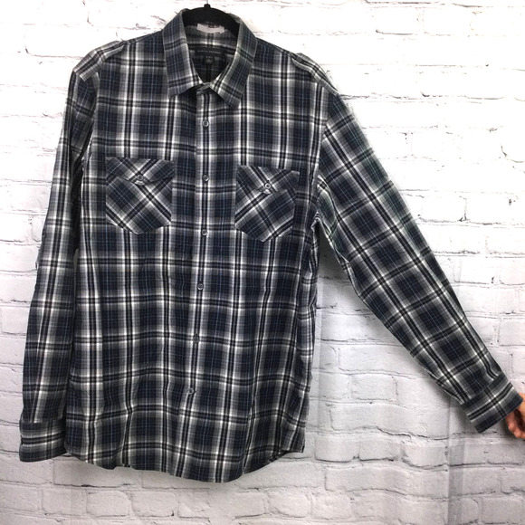 Banana Republic Men's Plaid Navy Long Sleeve Collared Button Down Shirt L - Picture 3 of 12